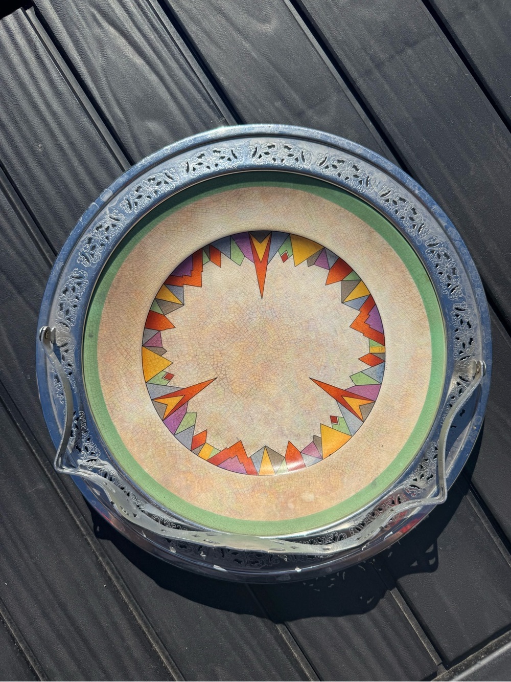 Antique Hall China Chrysler Pattern Forman Brothers Art Deco Handled Tidbit Tray